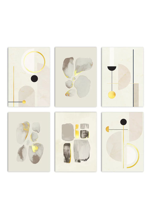 Conjunto de 6 Pósters Arte Geométrico Crema de Oro Real 50x70cm